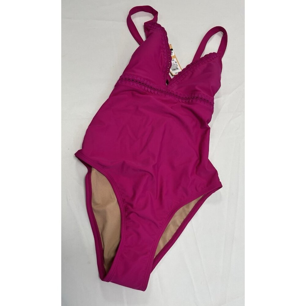 Women's Crochet Shell Detail Lace Up One Piece Swimsuit Kona Sol Pink Med 8-10💕 - Picture 1 of 5